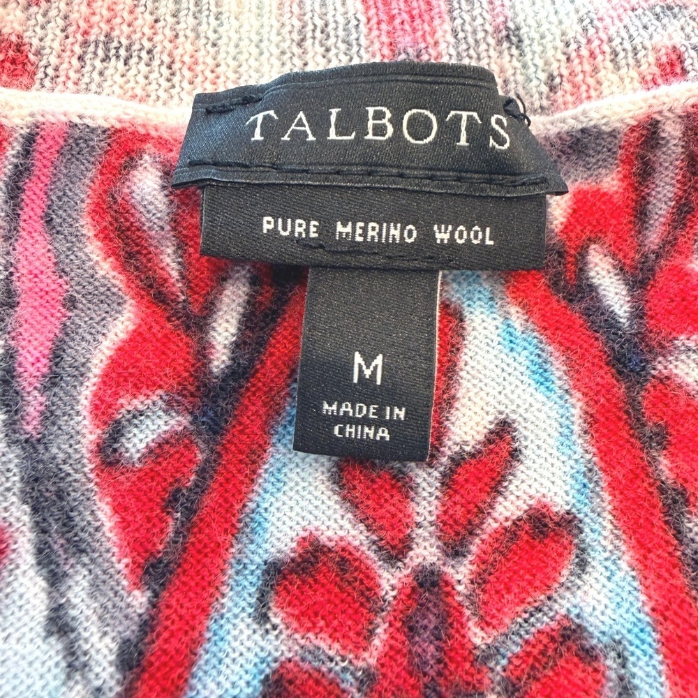 Talbots Cardigan Size M Blue Red Paisley Merino Wool Button Front Sweater - Picture 7 of 9